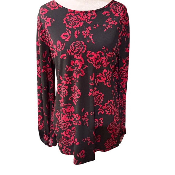 Susan Graver black and red floral tunic top. Sz S - Picture 1 of 6